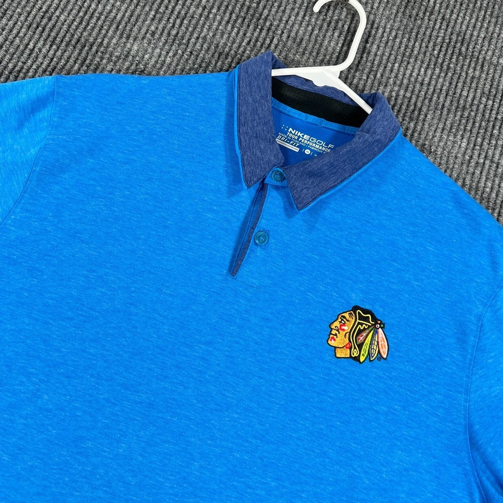 Chicago Blackhawks Polo Shirt Mens Medium Blue Short Sleeve Nike NHL‎ Hockey